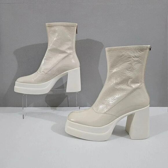 NEW Free People Double Stack Platform Boot Women EU 39.5 Bone Ivory Leather Heel - Picture 2 of 14